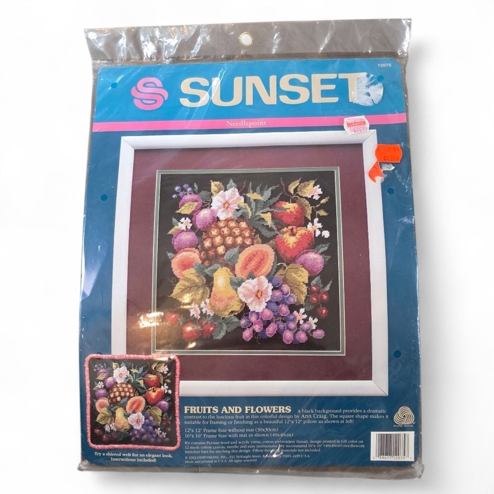Vintage 1992 Sunset Needlepoint Kit Fruits and Flowers by Ann Craig New Sealed